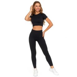 Czarny Damski Sportowy Komplet Top+Legginsy Moraj. Czarne koszulki sportowe Moraj, l, bez wzorów, z tkaniny, z podwyższonym stanem, krótkie. Za 119.00 zł.