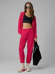 4F Spodnie dresowe joggery damskie - różowe L. Czerwone spodnie dresowe 4f, l, bez wzorów, z dresówki. Za 159.99 zł.