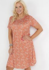 Pomarańczowa Rozkloszowana Sukienka Midi w Kwiaty Titarine. Brązowe sukienki Born2be, na co dzień, m, bez wzorów, bez kołnierzyka, bez ramiączek, midi, proste. Za 39.99 zł.