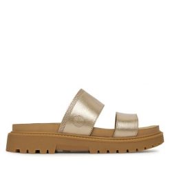 Klapki Timberland. Żółte klapki Timberland, bez wzorów, bez obcasa. Za 259.99 zł.