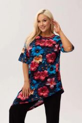 Wiskozowa tunika asymetryczna Capri Hibiscus w print w hibiskusy OVERSIZE PLUS SIZE XXL WIOSNA LATO. Białe tuniki Moda Size Plus Iwanek, na co dzień, na lato, l, bez wzorów, z dzianiny, eleganckie, z asymetrycznym kołnierzem, plus size, bez ramiączek. Za 229.90 zł.