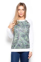 Bluza z Wzorzystym Przodem w Liście. Białe bluzy Katrus, m, bez wzorów, z materiału, bez kaptura. Za 189.00 zł.