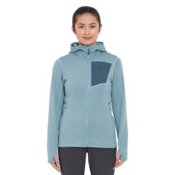 Bluza polarowa damska Rab Women's Superflux Hoody z kapturem. Niebieskie bluzy RAB, l, bez wzorów, z elastanu, z kapturem. Za 439.99 zł.