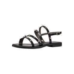 Sandały GEOX D MADDALUSIAC Czarny. Czarne sandały Geox, bez wzorów, ze skóry, bez obcasa, bez zapięcia. Za 352.99 zł.
