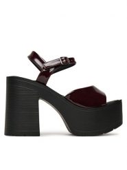 DeeZee Sandały ZB8358-1 Bordowy. Czerwone sandały DeeZee, bez wzorów, ze skóry, bez obcasa, na słupku, bez zapięcia. Za 149.99 zł.