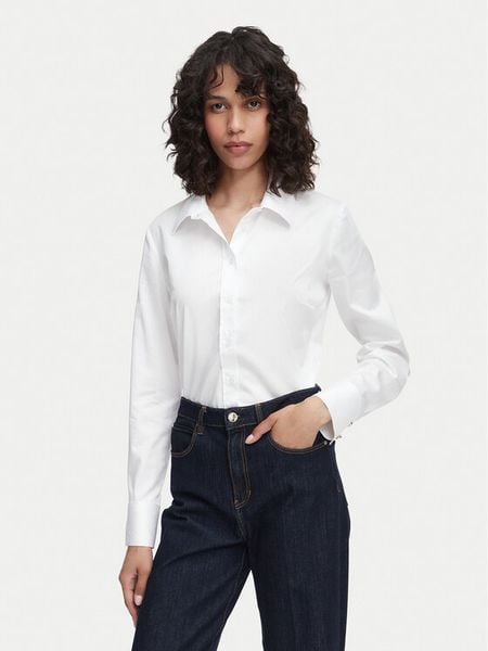 Guess Koszula W6YH10 W2752 Biały Slim Fit. Białe koszule Guess, xs, z aplikacjami, z bawełny, bez kołnierzyka, bez ramiączek. Za 278.99 zł.