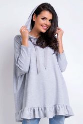 Szara Oversizowa Bluza z Kapturem Wykończona Falbanką. Szare bluzy Lou-Lou, l, bez wzorów, z bawełny, z kapturem. Za 129.90 zł.