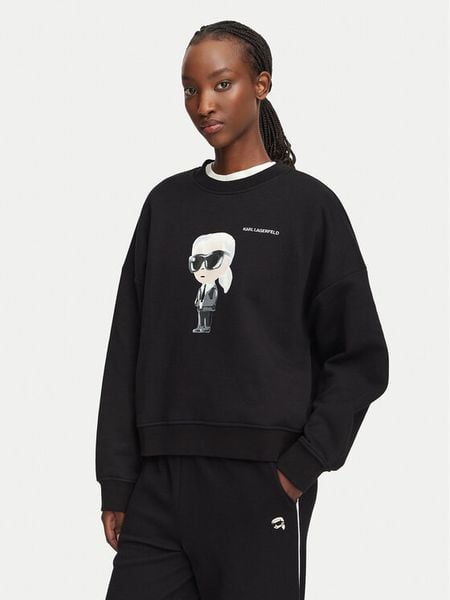 KARL LAGERFELD Bluza B3W20049 Czarny Regular Fit. Czarne bluzy KARL LAGERFELD, m, bez wzorów, z bawełny, bez kaptura. Za 727.99 zł.