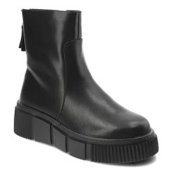 Czarne Botki Cambell Stylowe Obuwie Damskie Zapinane Na Suwak. Czarne botki Cambell, bez wzorów, ze skóry, bez obcasa, na platformie, bez zapięcia. Za 259.00 zł.