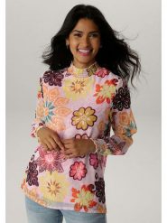 Aniston Bluzka w kolorze jasnoróżowym ze wzorem rozmiar: 38. Różowe bluzki Aniston, bez wzorów, bez kołnierzyka, bez ramiączek. Za 95.95 zł.