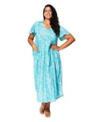 Aller Simplement Sukienka w kolorze turkusowo-białym rozmiar: 54-58. Białe sukienki Aller Simplement, bez wzorów, bez kołnierzyka, bez ramiączek, maxi. Za 56.99 zł.