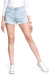 DAMSKIE SHORTY JEANSOWE WRANGLER FESTIVAL SHORT BLUE BALLAD W26FWPXA3 112128034. Niebieskie szorty Wrangler, bez wzorów, z jeansu. Za 149.99 zł.
