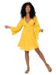 Aller Simplement Sukienka w kolorze żółtym rozmiar: 34-40. Żółte sukienki Aller Simplement, bez wzorów, z bawełny, bez kołnierzyka, bez ramiączek, mini, kopertowe. Za 86.99 zł.