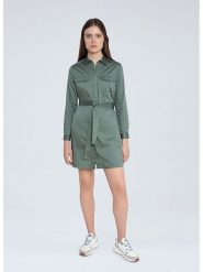 Pepe Jeans Sukienka "Carlotty" w kolorze szarozielonym rozmiar: M. Zielone sukienki Pepe Jeans, na co dzień, m, bez wzorów, z bawełny, bez kołnierzyka, bez ramiączek, mini, proste. Za 184.89 zł.