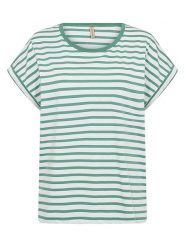 Soyaconcept Koszulka "Rina" w kolorze biało-zielonym rozmiar: XS. Białe bluzki Soyaconcept, xs, bez wzorów, z bawełny, bez kołnierzyka, bez ramiączek. Za 56.93 zł.