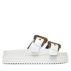 Klapki Versace Jeans Couture. Białe klapki Versace Jeans Couture, bez wzorów, z jeansu, bez obcasa. Za 649.99 zł.