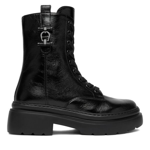 Trzewiki Aigner. Czarne botki Aigner, bez wzorów, bez obcasa, na płaskiej podeszwie, bez zapięcia. Za 2,249.00 zł.