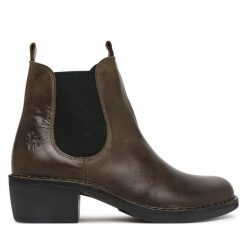 Botki Fly London. Zielone botki Fly London, bez wzorów, bez obcasa, na słupku, bez zapięcia. Za 704.99 zł.