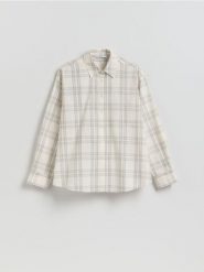 Bawełniana koszula w kratę - złamana biel. Koszule Reserved, l, bez wzorów, z bawełny, bez kołnierzyka, bez ramiączek. Za 139.99 zł.