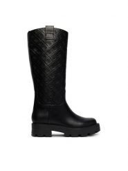 Guess Kozaki FLFLYI ELE11 Czarny. Czarne kozaki Guess, ze skóry, bez obcasa, na płaskiej podeszwie, bez zapięcia. Za 824.99 zł.