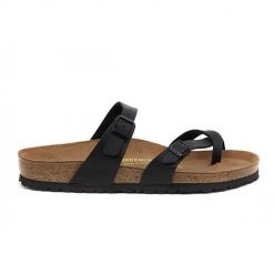 Klapki damskie Birkenstock 071791. Czarne klapki Birkenstock, bez wzorów, z materiału, bez obcasa. Za 684.00 zł.
