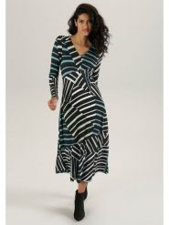 Aniston Sukienka w kolorze czarno-biało-turkusowym rozmiar: 48. Białe sukienki Aniston, bez wzorów, z wiskozy, bez kołnierzyka, bez ramiączek, maxi. Za 95.99 zł.