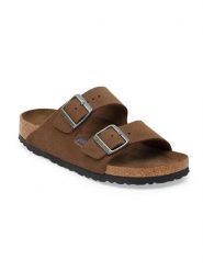 Birkenstock Skórzane klapki "Arizona SFB" w kolorze jasnobrązowym rozmiar: 38. Brązowe klapki Birkenstock, bez wzorów, ze skóry, z otwartym noskiem, bez obcasa. Za 437.17 zł.