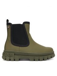 Tommy Hilfiger Botki T3X5-34130-1355414 Khaki. Brązowe botki TOMMY HILFIGER, bez wzorów, z tworzywa sztucznego, bez obcasa, na płaskiej podeszwie, bez zapięcia. Za 489.99 zł.