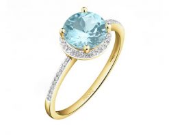 Pierścionek z żółtego złota z diamentami i topazem Sky Blue - próba 585. Niebieskie pierścionki Apart, z diamentem, złote. Za 2,290.00 zł.