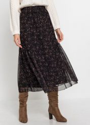 Spódnica z siatkowego materiału. Czarne spódnice bonprix, bez wzorów. Za 159.99 zł.