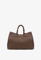 Brązowa Torebka Shopperka z Rączkami Ozdobiona Klamrą Nalasia. Brązowe shopper Renee, bez wzorów, biznesowe, bez dodatków. Za 149.99 zł.