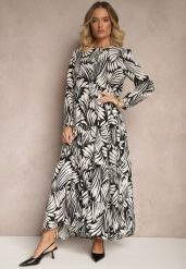 Czarna Sukienka z Wiskozą o Rozkloszowanym Kroju w Abstrakcyjny Wzór Grelaviel. Czarne sukienki Renee, na co dzień, l, bez wzorów, z wiskozy, eleganckie, bez kołnierzyka, bez ramiączek, maxi, proste. Za 99.99 zł.