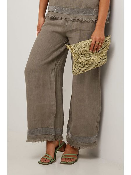 Le Monde du Lin Lniane spodnie w kolorze brązowym rozmiar: 38/40. Brązowe spodnie materiałowe Le Monde du Lin, bez wzorów, ze lnu, z standardowym stanem. Za 189.29 zł.