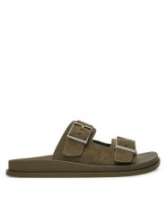 Calvin Klein Klapki City Sandal Buckle Suede HW0HW03130 Zielony. Zielone klapki Calvin Klein, bez wzorów, ze skóry, bez obcasa. Za 529.99 zł.