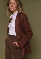 Brązowa Dwurzędowa Marynarka o Pudełkowym Kroju z Usztywnianymi Ramionami Alean. Brązowe marynarki i żakiety Born2be, l, bez wzorów, z jeansu, eleganckie. Za 169.99 zł.
