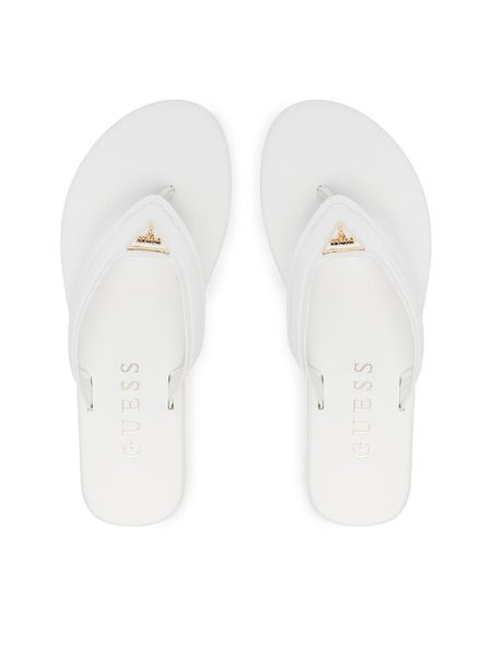 Guess Japonki FLJCNY ELE24 Biały. Białe klapki Guess, z aplikacjami, ze skóry, bez obcasa. Za 145.99 zł.