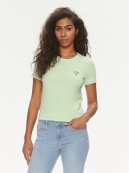 Guess T-Shirt W2YI44 J1314 Zielony Slim Fit. Zielone t-shirty Guess, l, z aplikacjami, z bawełny, bez kołnierzyka, bez ramiączek. Za 99.99 zł.