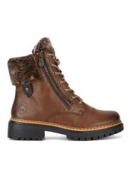 Rieker Botki 72608-24 Brązowy. Brązowe botki Rieker, bez wzorów, z materiału, bez obcasa, na płaskiej podeszwie, bez zapięcia. Za 335.00 zł.