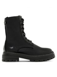 Mustang Botki 1398-507 Czarny. Czarne botki Mustang, bez wzorów, z materiału, bez obcasa, na płaskiej podeszwie, bez zapięcia. Za 349.99 zł.