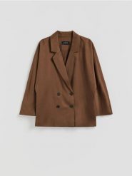 Dwurzędowa marynarka z lyocellu - brązowy. Brązowe marynarki i żakiety Reserved, l, bez wzorów, z lyocellu. Za 199.99 zł.