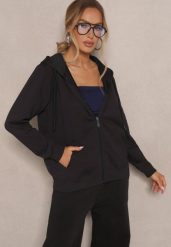 Czarna Rozpinana Bluza z Bawełny z Kapturem Ozdobiona Sznurkami Telidwena. Czarne bluzy Renee, l, bez wzorów, z bawełny, z kapturem. Za 59.99 zł.
