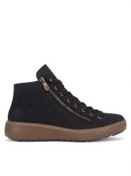 Rieker Trzewiki Z6610-00 Czarny. Czarne botki Rieker, bez wzorów, ze skóry, bez obcasa, na płaskiej podeszwie, bez zapięcia. Za 279.99 zł.