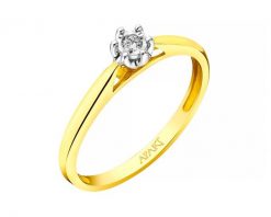 Pierścionek z żółtego i białego złota z brylantem - serce - 0,02 ct - próba 585. Białe pierścionki Apart, z brylantem, złote. Za 1,490.00 zł.