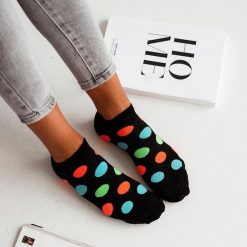 Czarne stopki damskie w grochy 778. Czarne skarpety Milena, bez wzorów, z bawełny. Za 12.90 zł.