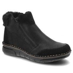 Czarne Botki Rieker Wygodne Buty Na Zimę. Czarne botki Rieker, na zimę, bez wzorów, z futra, bez obcasa, na platformie, bez zapięcia. Za 279.00 zł.