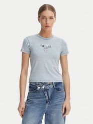 Guess Jeans T-Shirt W6GIA6 KCTL1 Niebieski Slim Fit. Niebieskie t-shirty Guess Jeans, s, z aplikacjami, z bawełny, bez kołnierzyka, bez ramiączek. Za 159.99 zł.