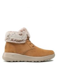 Skechers Trzewiki Plush Dreams 144042/CSNT Brązowy. Brązowe botki Skechers, bez wzorów, ze skóry, bez obcasa, na płaskiej podeszwie, bez zapięcia. Za 319.99 zł.