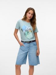 Vero Moda Koszulka w kolorze turkusowym rozmiar: L. Niebieskie bluzki Vero Moda, l, bez wzorów, z bawełny, bez kołnierzyka, bez ramiączek. Za 57.20 zł.