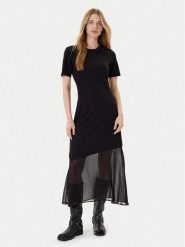 DKNY Sukienka codzienna P5GDFCNA Czarny Regular Fit. Czarne sukienki DKNY, na co dzień, l, bez wzorów, z syntetyku, bez kołnierzyka, bez ramiączek, proste. Za 619.99 zł.