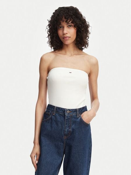Tommy Jeans Top DW0DW22263 Biały Slim Fit. Białe topy Tommy Jeans, xs, bez wzorów, z bawełny, bez kołnierzyka, bez ramiączek. Za 127.99 zł.